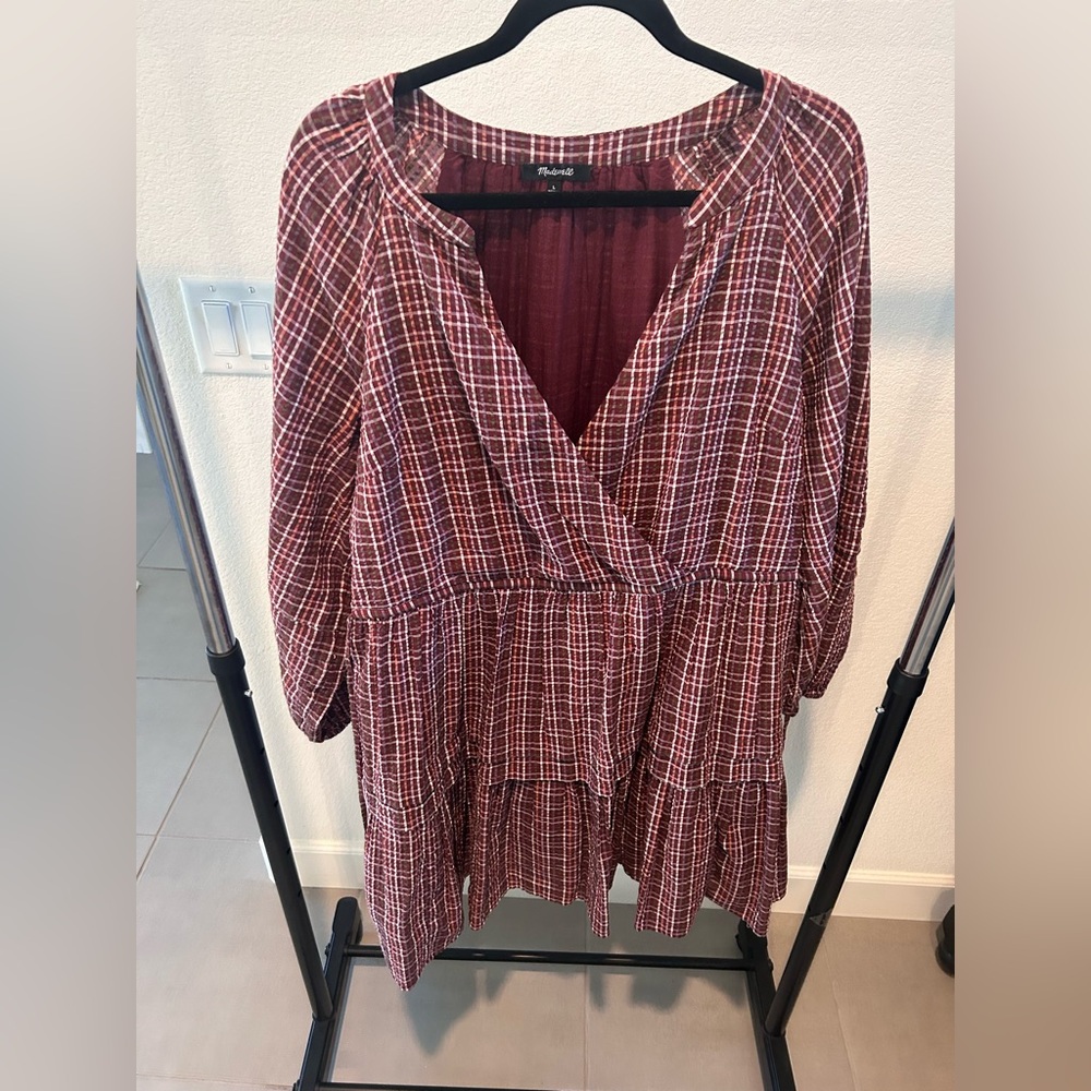 MADEWELL WRAP PLAID SEERSUCKER MINI DRESS - Large